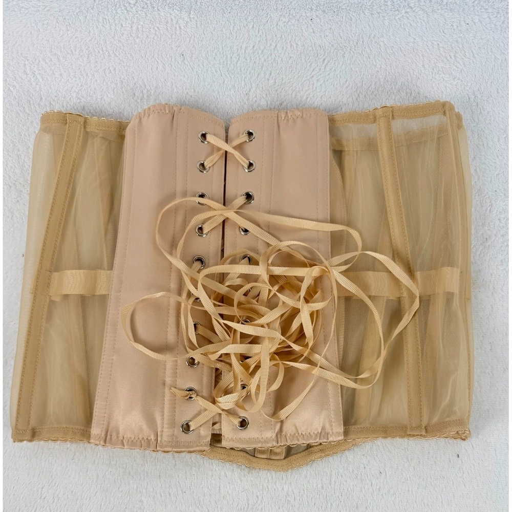 Perfect Corset Tan Mesh Waist Trainer Underbust Lace Up Corset Belt Sz XXXL